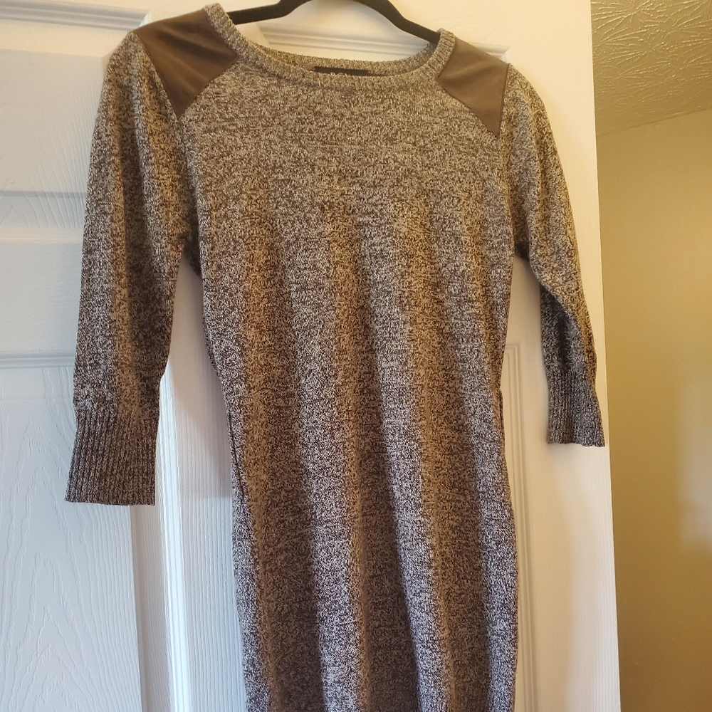 Knit Sweater Dress in Brown and Cream